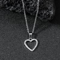 Simple Style Heart Shape Alloy Titanium Steel Inlay Rhinestones Pendant Necklace main image 1