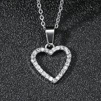 Simple Style Heart Shape Alloy Titanium Steel Inlay Rhinestones Pendant Necklace main image 4