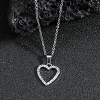 Simple Style Heart Shape Alloy Titanium Steel Inlay Rhinestones Pendant Necklace main image 3
