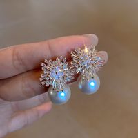 1 Pair Simple Style Snowflake Inlay Copper Zircon Ear Studs sku image 1