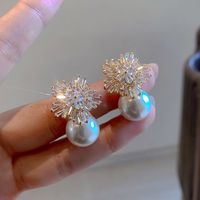 1 Pair Simple Style Snowflake Inlay Copper Zircon Ear Studs main image 4