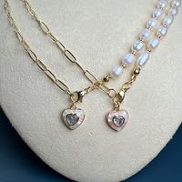 Simple Style Heart Shape Freshwater Pearl Shell Copper Plating Inlay Zircon 18k Gold Plated Women's Pendant Necklace main image 4
