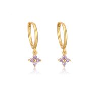 1 Pair Elegant Lady Flower Plating Inlay Copper Zircon Drop Earrings sku image 6