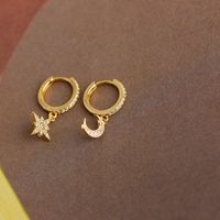 1 Pair Sweet Star Moon Plating Inlay Copper Zircon Drop Earrings main image 5