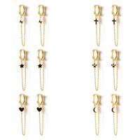 1 Pair Simple Style Star Moon Epoxy Plating Copper Drop Earrings main image 2