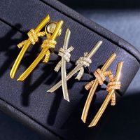 1 Pair Simple Style Knot Plating Inlay Copper Artificial Diamond Ear Studs main image 1