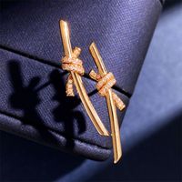 1 Pair Simple Style Knot Plating Inlay Copper Artificial Diamond Ear Studs sku image 3