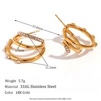 1 Pair Vintage Style Color Block Plating Inlay Stainless Steel Rhinestones Zircon 18k Gold Plated Hoop Earrings sku image 6