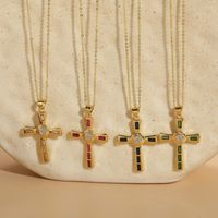 Luxurious Cross Copper Irregular Zircon 14k Gold Plated Pendant Necklace main image 8