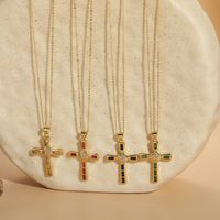 Luxurious Cross Copper Irregular Zircon 14k Gold Plated Pendant Necklace main image 3