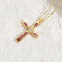 Luxurious Cross Copper Irregular Zircon 14k Gold Plated Pendant Necklace sku image 2