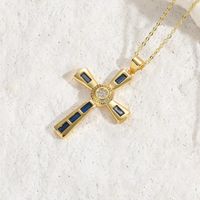 Luxurious Cross Copper Irregular Zircon 14k Gold Plated Pendant Necklace sku image 3