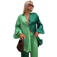 Frau Einfacher Stil Farbblock Polyester Taste Hosen-sets sku image 11