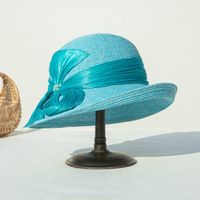 Women's Elegant Solid Color Ribbon Flat Eaves Straw Hat main image 3