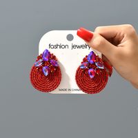 1 Pair Retro Round Rhinestone Women's Earrings sku image 2