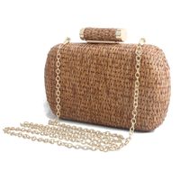 Coffee Gold Straw Solid Color Oval Evening Bags main image 4