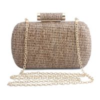 Coffee Gold Straw Solid Color Oval Evening Bags main image 2