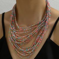 Lady Bohemian Geometric Solid Color Beaded Metal Layered Women's Layered Necklaces sku image 2