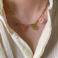 Vacation Sweet Flower Glass Copper Women's Bracelets Necklace sku image 3