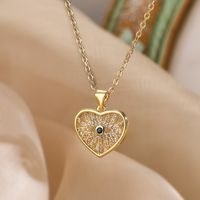 Modern Style Korean Style Geometric Devil's Eye Heart Shape Copper Plating Hollow Out Inlay Zircon 18k Gold Plated Pendant Necklace main image 2
