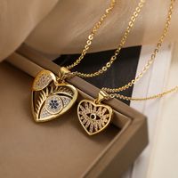 Modern Style Korean Style Geometric Devil's Eye Heart Shape Copper Plating Hollow Out Inlay Zircon 18k Gold Plated Pendant Necklace main image 1