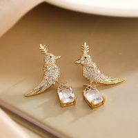 1 Pair Elegant Lady Vacation Bird Plating Inlay Copper Zircon 18k Gold Plated Drop Earrings main image 3