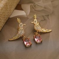 1 Pair Elegant Lady Vacation Bird Plating Inlay Copper Zircon 18k Gold Plated Drop Earrings main image 4