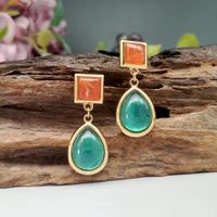 1 Pair Vacation Classic Style Square Water Droplets Inlay Alloy Rhinestones Drop Earrings main image 1