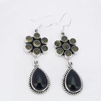 1 Pair Retro Water Droplets Inlay Alloy Artificial Gemstones Drop Earrings main image 2