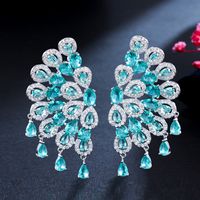 1 Pair Glam Wedding Shiny Round Peacock Feather Plating Hollow Out Inlay Copper Zircon Ear Studs main image 3