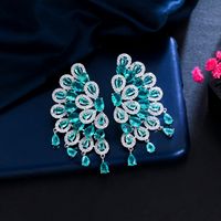 1 Pair Glam Wedding Shiny Round Peacock Feather Plating Hollow Out Inlay Copper Zircon Ear Studs main image 6