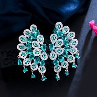 1 Pair Glam Wedding Shiny Round Peacock Feather Plating Hollow Out Inlay Copper Zircon Ear Studs main image 4