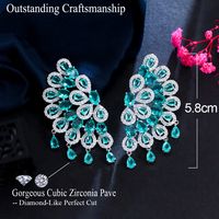 1 Pair Glam Wedding Shiny Round Peacock Feather Plating Hollow Out Inlay Copper Zircon Ear Studs main image 7