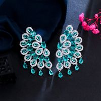 1 Pair Glam Wedding Shiny Round Peacock Feather Plating Hollow Out Inlay Copper Zircon Ear Studs main image 9