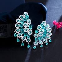 1 Pair Glam Wedding Shiny Round Peacock Feather Plating Hollow Out Inlay Copper Zircon Ear Studs main image 8