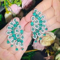 1 Pair Glam Wedding Shiny Round Peacock Feather Plating Hollow Out Inlay Copper Zircon Ear Studs sku image 1