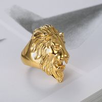 304 Stainless Steel Punk Cool Style Plating Lion Rings main image 4