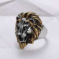 304 Stainless Steel Punk Cool Style Plating Lion Rings main image 1