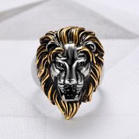 304 Stainless Steel Punk Cool Style Plating Lion Rings main image 8