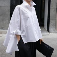 Csm2022 Cross-border Spring/summer Clothing New White Shirt Women's Korean-style Loose Oversized Long Sleeves Design Sun Protection Clothing sku image 1