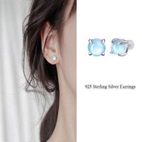 1 Pair Simple Style Round Plating Inlay Sterling Silver Moonstone Ear Studs main image 5