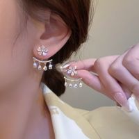 1 Pair Sweet Shiny Water Droplets Flower Inlay Alloy Artificial Rhinestones Drop Earrings main image 3