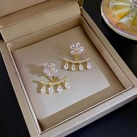 1 Pair Sweet Shiny Water Droplets Flower Inlay Alloy Artificial Rhinestones Drop Earrings sku image 1