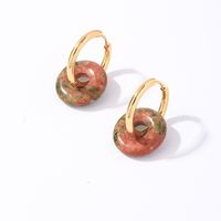 1 Pair Casual Simple Style Round Plating 304 Stainless Steel Natural Stone Earrings main image 3