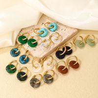 1 Pair Casual Simple Style Round Plating 304 Stainless Steel Natural Stone Earrings main image 5