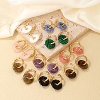 1 Pair Casual Simple Style Round Plating 304 Stainless Steel Natural Stone Earrings main image 1