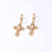 304 Stainless Steel Copper K Gold Plated Vintage Style Simple Style Plating Inlay Cross Zircon Earrings Necklace main image 2
