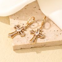 304 Stainless Steel Copper K Gold Plated Vintage Style Simple Style Plating Inlay Cross Zircon Earrings Necklace main image 5