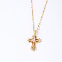 304 Stainless Steel Copper K Gold Plated Vintage Style Simple Style Plating Inlay Cross Zircon Earrings Necklace main image 3