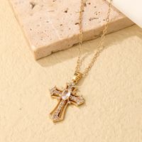 304 Stainless Steel Copper K Gold Plated Vintage Style Simple Style Plating Inlay Cross Zircon Earrings Necklace main image 4